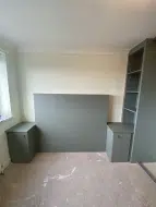 Headboard and bedside cupboards with intergrated shelve all in reed green